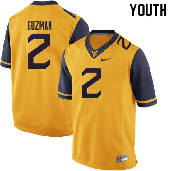 Youth West Virginia Mountaineers NCAA #2 Noah Guzman Yellow Authentic Nike 2020 Stitched College Football Jersey JR15M55DR